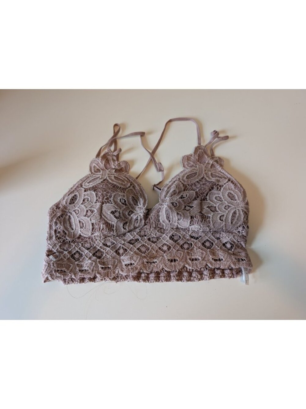 Lace Bralette Top By Anemone - Mauve Adjustable Straps Size Medium Smocked Back
